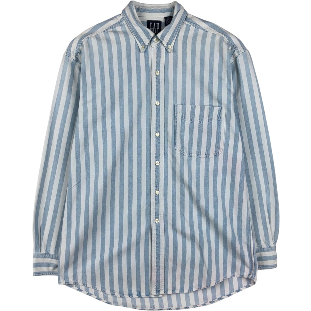 90'S GAP Old Gap Stripe Pattern Long-Sleeve Denim Shirt, Men's Size M (Equivalent) Vintage cotton Blue type light blue Vintage Second Hand