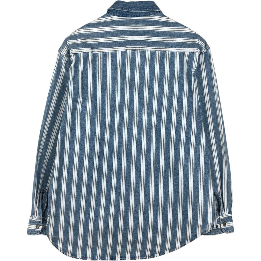90s-00'S GAP DENIM Old GAP Stripe Pattern Long Sleeve Denim Shirt Men's Size L (Equivalent) Vintage cotton blue type Vintage Second Hand