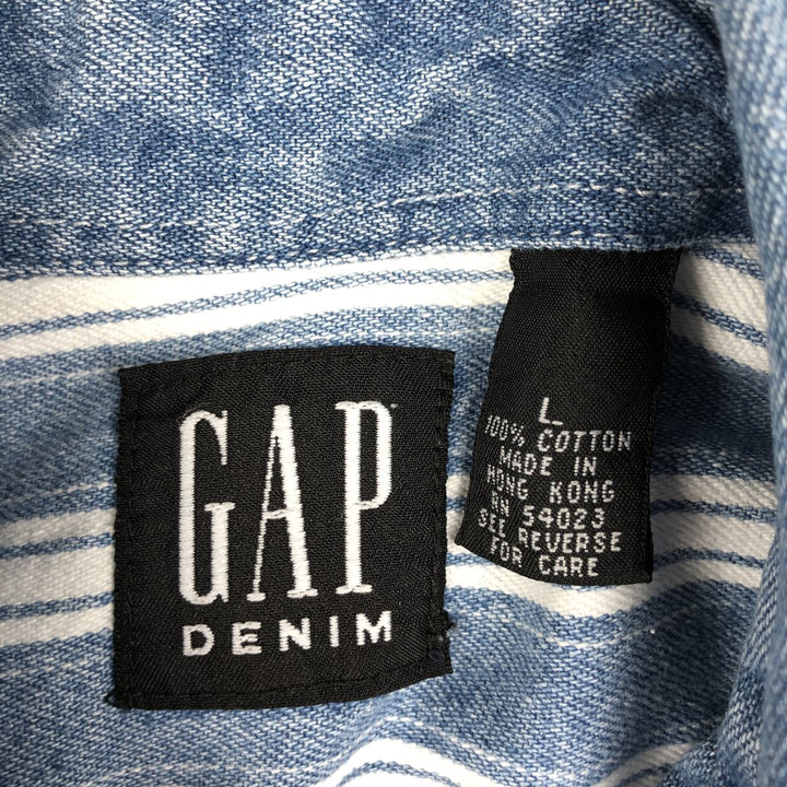 90s-00'S GAP DENIM Old GAP Stripe Pattern Long Sleeve Denim Shirt Men's Size L (Equivalent) Vintage cotton blue type Vintage Second Hand