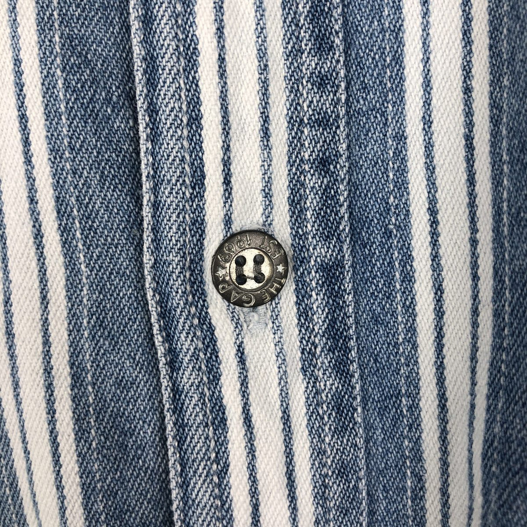 90s-00'S GAP DENIM Old GAP Stripe Pattern Long Sleeve Denim Shirt Men's Size L (Equivalent) Vintage cotton blue type Vintage Second Hand