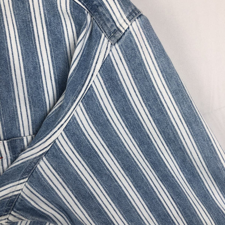 90s-00'S GAP DENIM Old GAP Stripe Pattern Long Sleeve Denim Shirt Men's Size L (Equivalent) Vintage cotton blue type Vintage Second Hand