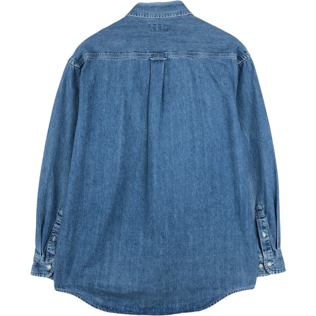 1990'S St. John's Bay Authentic Long-Sleeve Button-Down Denim Shirt, Men's Size L (approx.), Vintage cotton blue type Vintage Second Hand