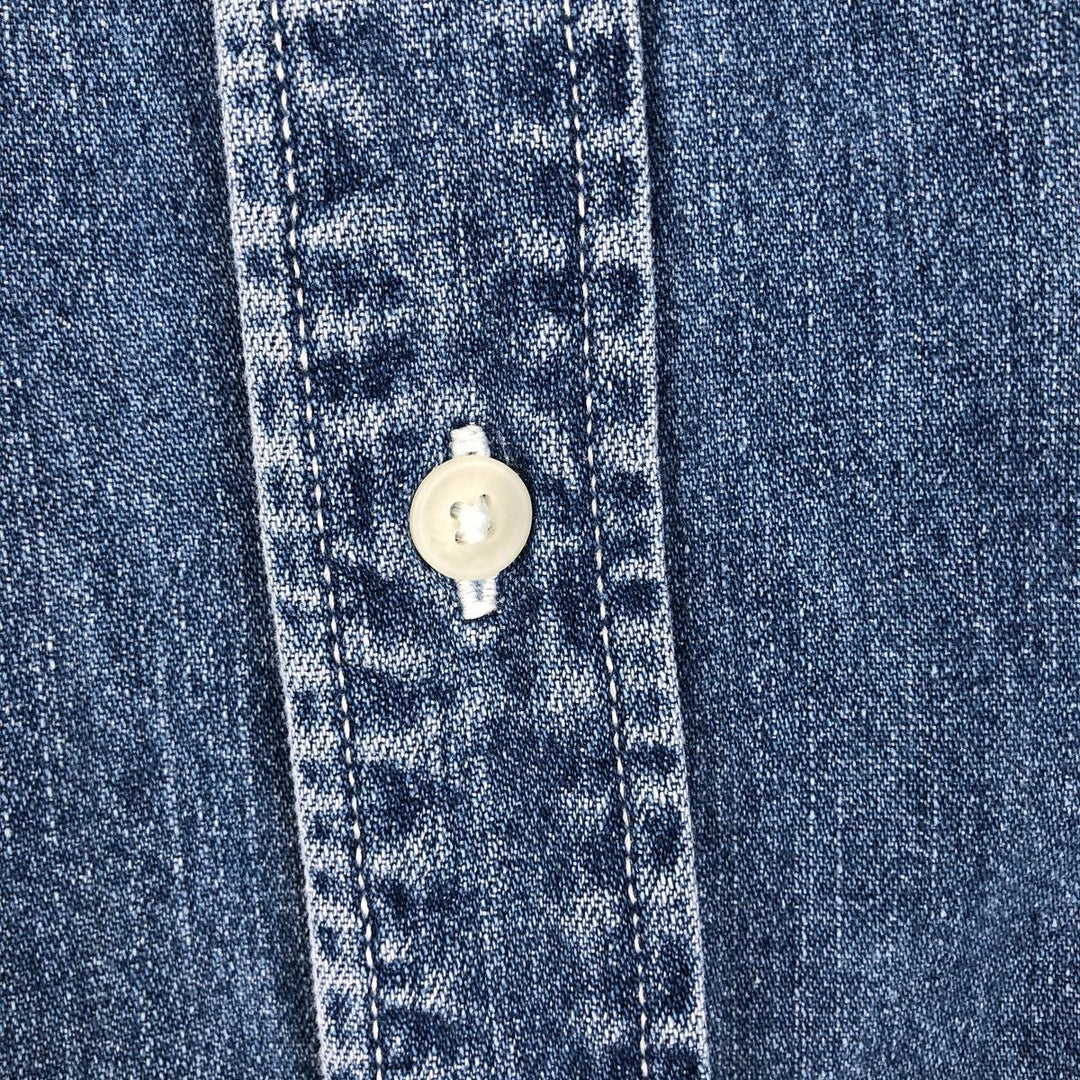 1990'S St. John's Bay Authentic Long-Sleeve Button-Down Denim Shirt, Men's Size L (approx.), Vintage cotton blue type Vintage Second Hand