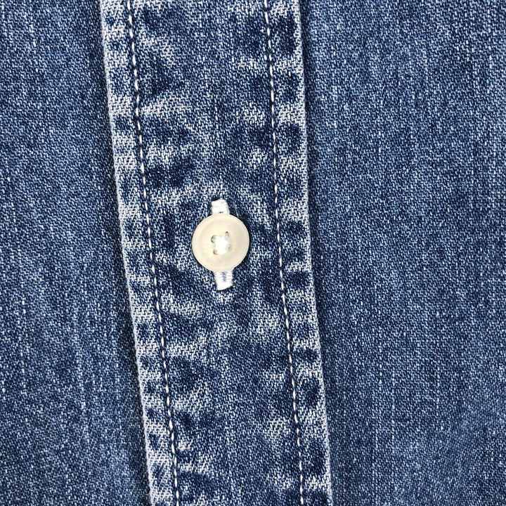 1990'S St. John's Bay Authentic Long-Sleeve Button-Down Denim Shirt, Men's Size L (approx.), Vintage cotton blue type Vintage Second Hand
