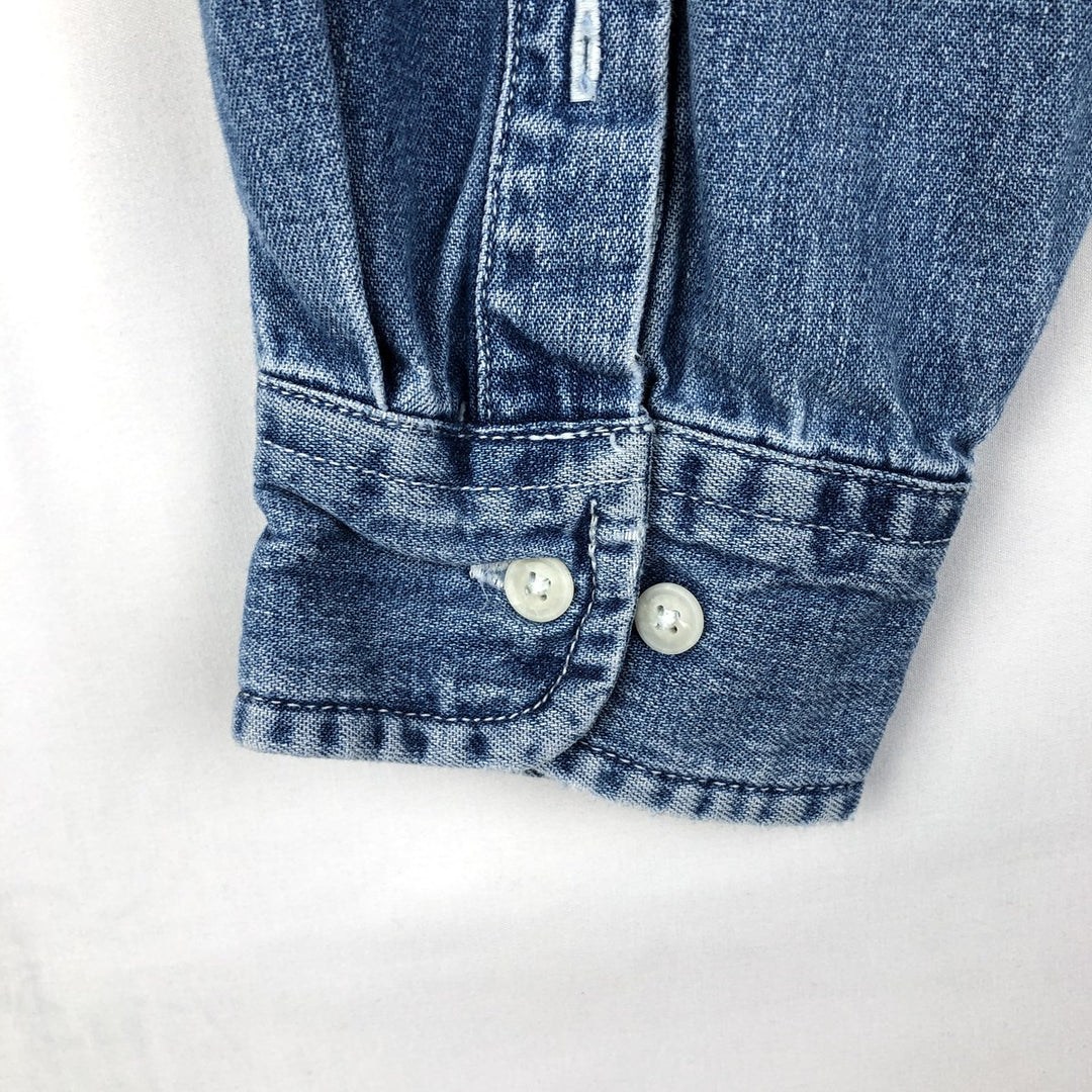 1990'S St. John's Bay Authentic Long-Sleeve Button-Down Denim Shirt, Men's Size L (approx.), Vintage cotton blue type Vintage Second Hand