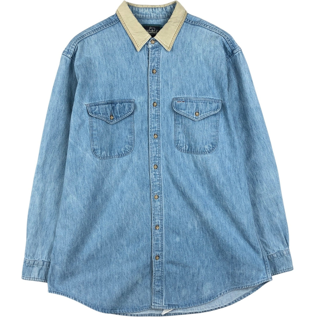1990'S Woolrich Long-Sleeve Denim Shirt, Men's Size L (Equivalent), Vintage cotton Blue type light blue Vintage Second Hand