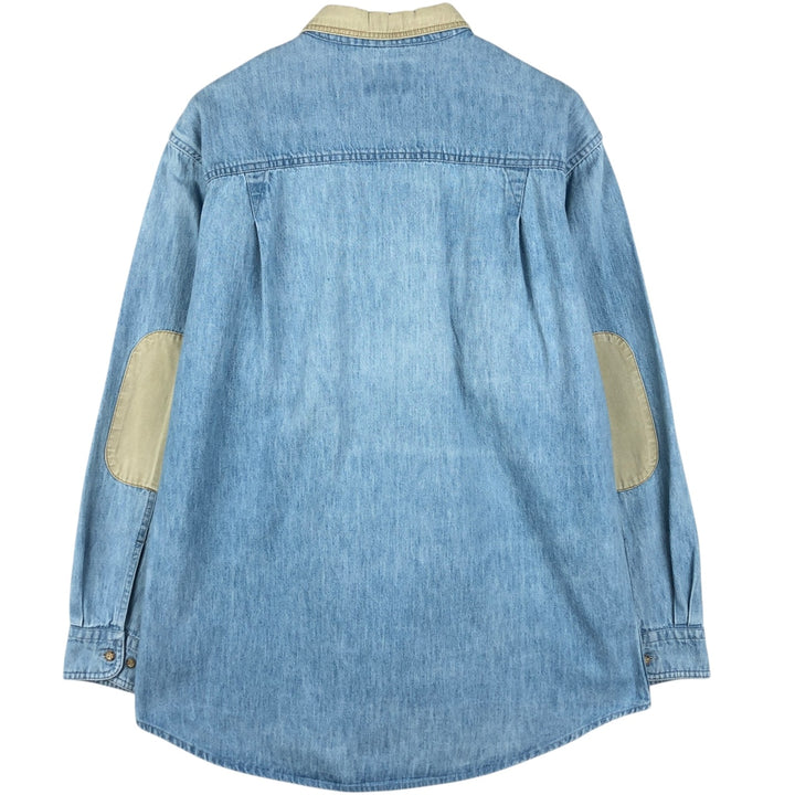 1990'S Woolrich Long-Sleeve Denim Shirt, Men's Size L (Equivalent), Vintage cotton Blue type light blue Vintage Second Hand