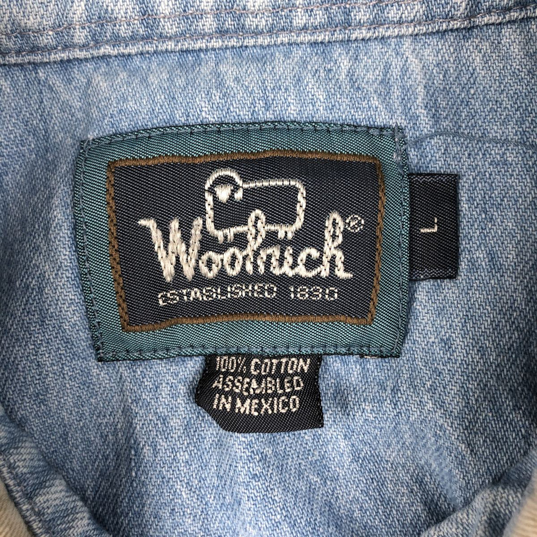 1990'S Woolrich Long-Sleeve Denim Shirt, Men's Size L (Equivalent), Vintage cotton Blue type light blue Vintage Second Hand