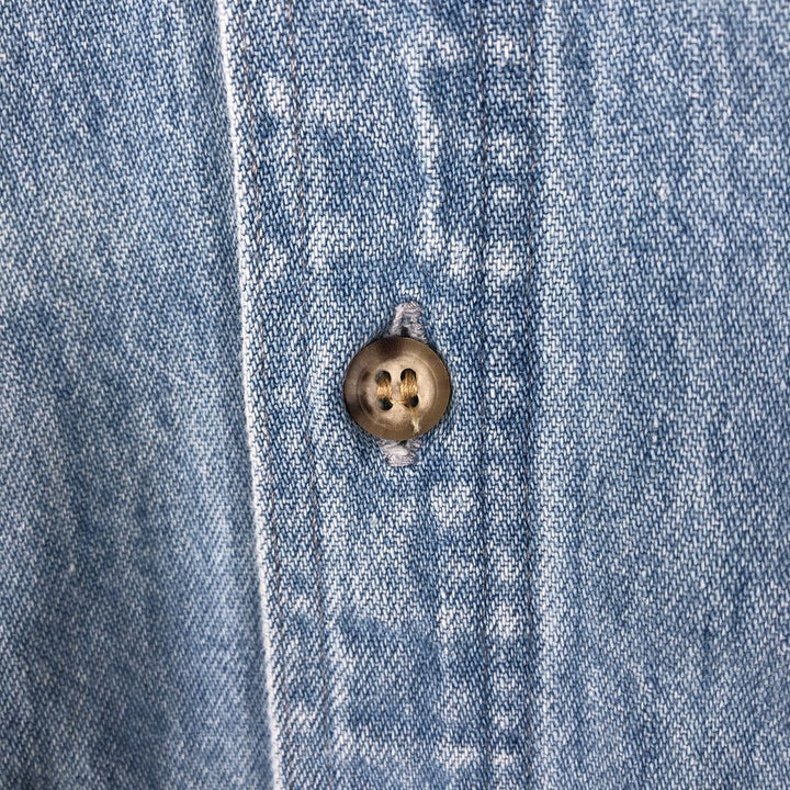 1990'S Woolrich Long-Sleeve Denim Shirt, Men's Size L (Equivalent), Vintage cotton Blue type light blue Vintage Second Hand