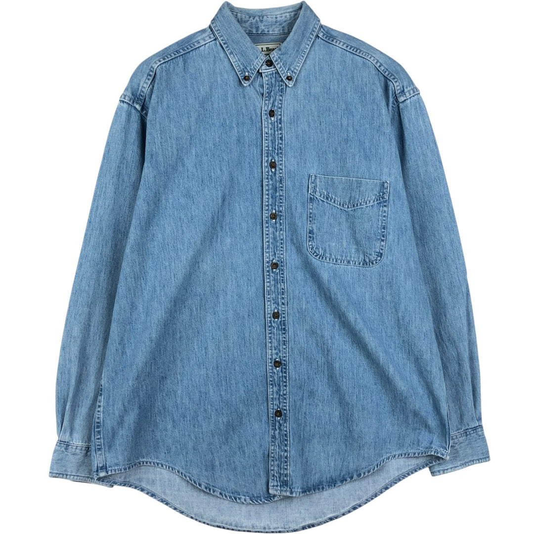 90'S LLBean Long Sleeve Button-Down Denim Shirt Made in Canada Men's Size L Vintage cotton blue type Vintage Second Hand