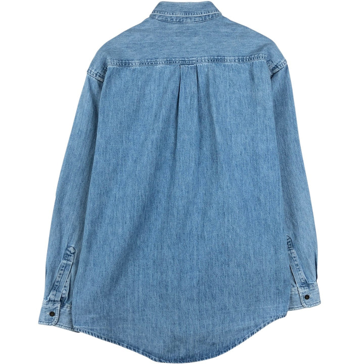 90'S LLBean Long Sleeve Button-Down Denim Shirt Made in Canada Men's Size L Vintage cotton blue type Vintage Second Hand