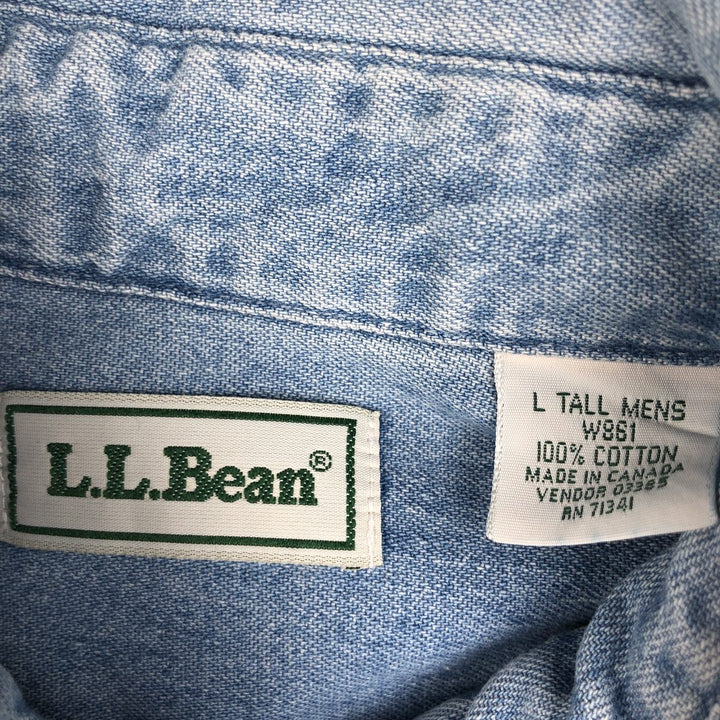 90'S LLBean Long Sleeve Button-Down Denim Shirt Made in Canada Men's Size L Vintage cotton blue type Vintage Second Hand