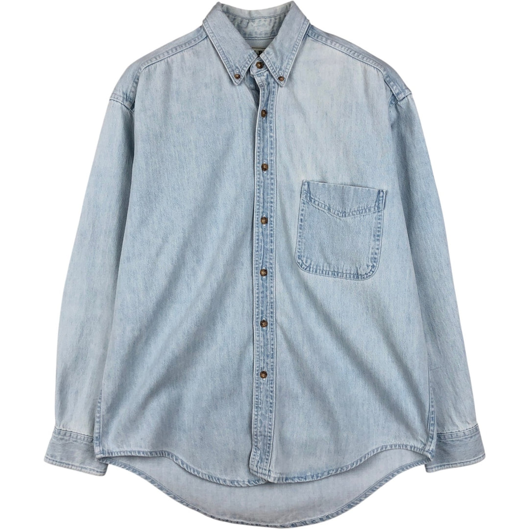 ~90'S LLBean Long-Sleeve Button-Down Denim Shirt, Made in Canada, Men's Size M (approx.), Vintage cotton Blue type light blue Vintage Second Hand