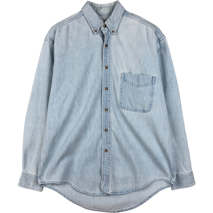 ~90'S LLBean Long-Sleeve Button-Down Denim Shirt, Made in Canada, Men's Size M (approx.), Vintage cotton Blue type light blue Vintage Second Hand