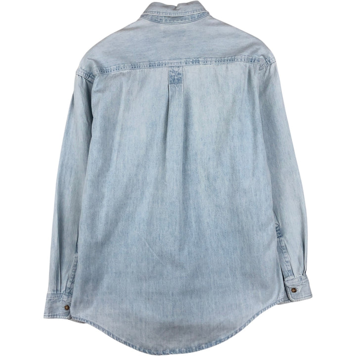 ~90'S LLBean Long-Sleeve Button-Down Denim Shirt, Made in Canada, Men's Size M (approx.), Vintage cotton Blue type light blue Vintage Second Hand