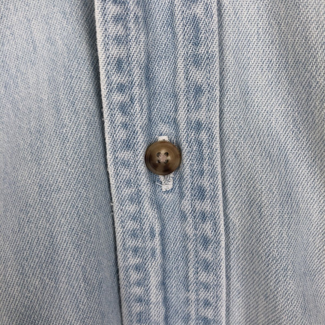 ~90'S LLBean Long-Sleeve Button-Down Denim Shirt, Made in Canada, Men's Size M (approx.), Vintage cotton Blue type light blue Vintage Second Hand