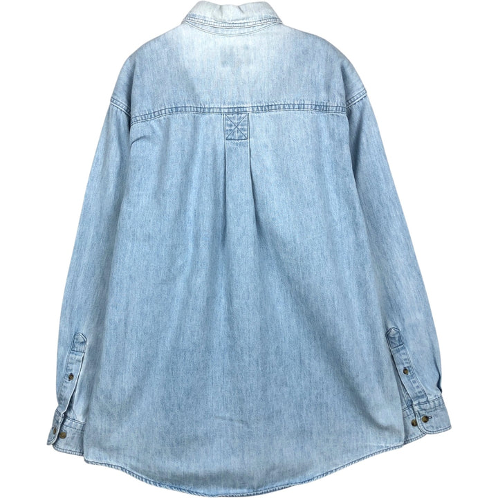 90s-00'S Woolrich long-sleeved button-down denim shirt, made in USA, men's size L (approx.) cotton blue type Vintage Second Hand