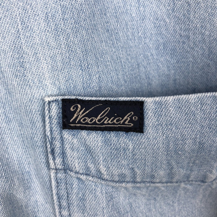 90s-00'S Woolrich long-sleeved button-down denim shirt, made in USA, men's size L (approx.) cotton blue type Vintage Second Hand