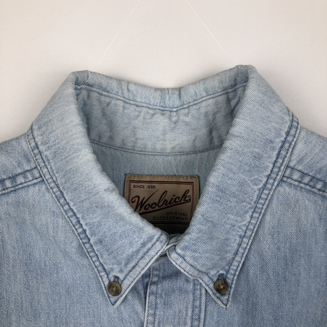 90s-00'S Woolrich long-sleeved button-down denim shirt, made in USA, men's size L (approx.) cotton blue type Vintage Second Hand