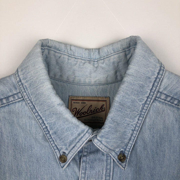90s-00'S Woolrich long-sleeved button-down denim shirt, made in USA, men's size L (approx.) cotton blue type Vintage Second Hand