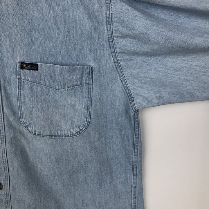90s-00'S Woolrich long-sleeved button-down denim shirt, made in USA, men's size L (approx.) cotton blue type Vintage Second Hand