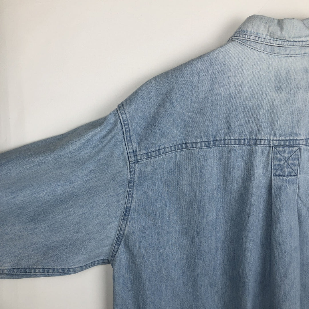 90s-00'S Woolrich long-sleeved button-down denim shirt, made in USA, men's size L (approx.) cotton blue type Vintage Second Hand