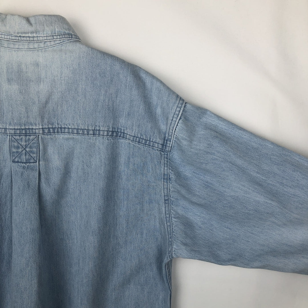 90s-00'S Woolrich long-sleeved button-down denim shirt, made in USA, men's size L (approx.) cotton blue type Vintage Second Hand