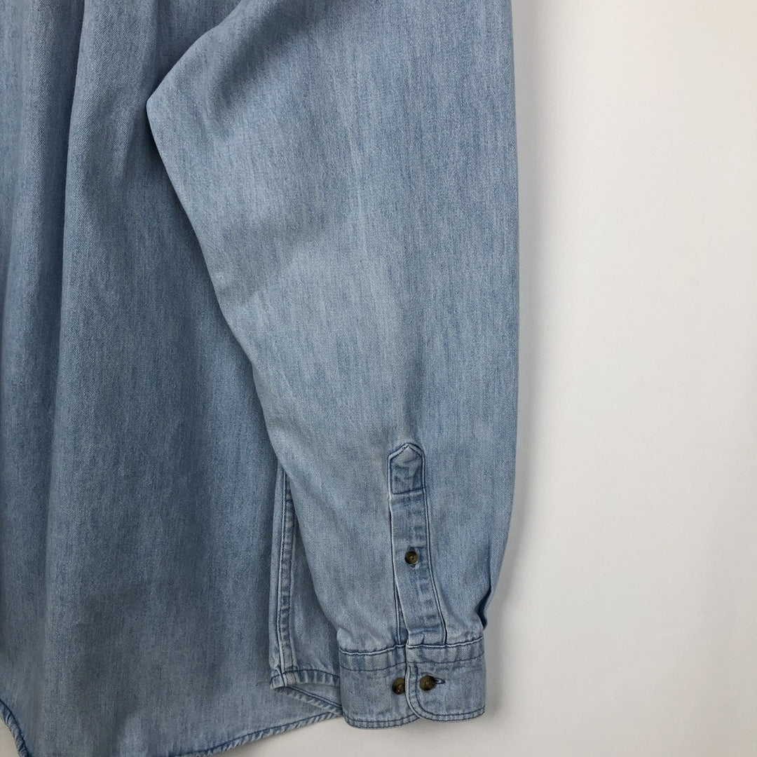 90s-00'S Woolrich long-sleeved button-down denim shirt, made in USA, men's size L (approx.) cotton blue type Vintage Second Hand