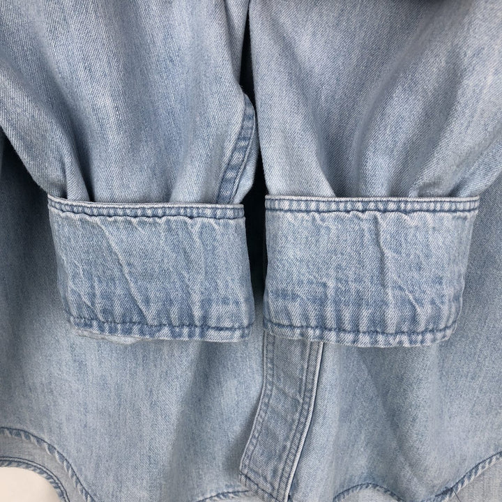 90s-00'S Woolrich long-sleeved button-down denim shirt, made in USA, men's size L (approx.) cotton blue type Vintage Second Hand