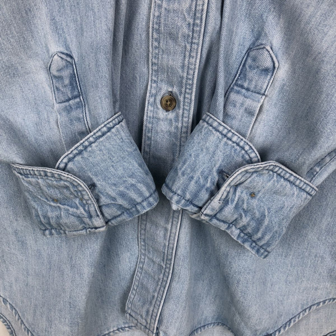 90s-00'S Woolrich long-sleeved button-down denim shirt, made in USA, men's size L (approx.) cotton blue type Vintage Second Hand