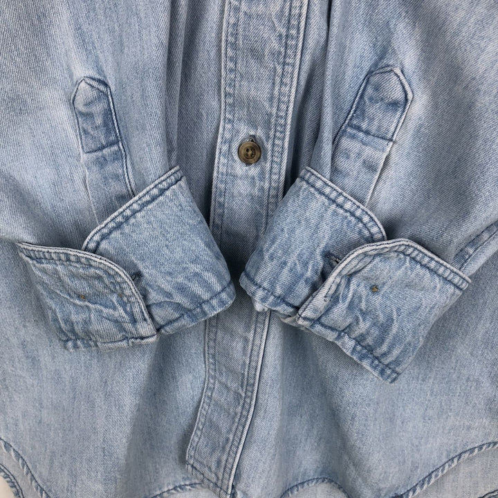 90s-00'S Woolrich long-sleeved button-down denim shirt, made in USA, men's size L (approx.) cotton blue type Vintage Second Hand