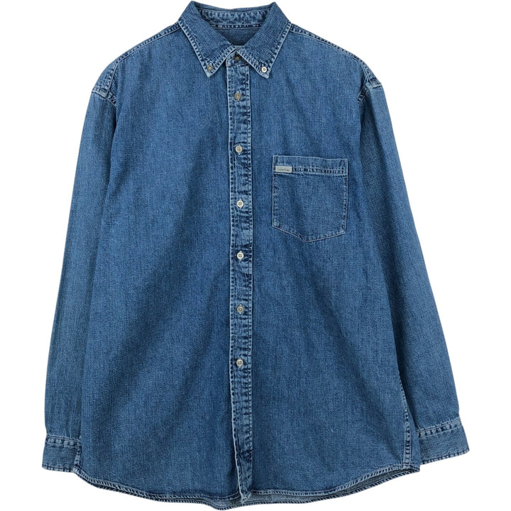 90s-00'S Calvin Klein Jeans Long-Sleeve Button-Down Denim Shirt, Men's Size M (Equivalent), Vintage cotton blue type Vintage Second Hand