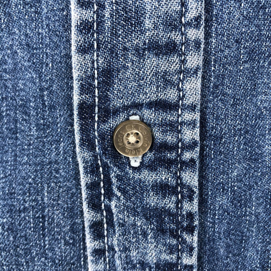 90s-00'S Calvin Klein Jeans Long-Sleeve Button-Down Denim Shirt, Men's Size M (Equivalent), Vintage cotton blue type Vintage Second Hand