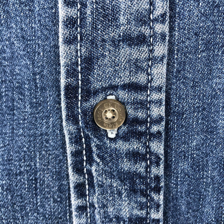 90s-00'S Calvin Klein Jeans Long-Sleeve Button-Down Denim Shirt, Men's Size M (Equivalent), Vintage cotton blue type Vintage Second Hand