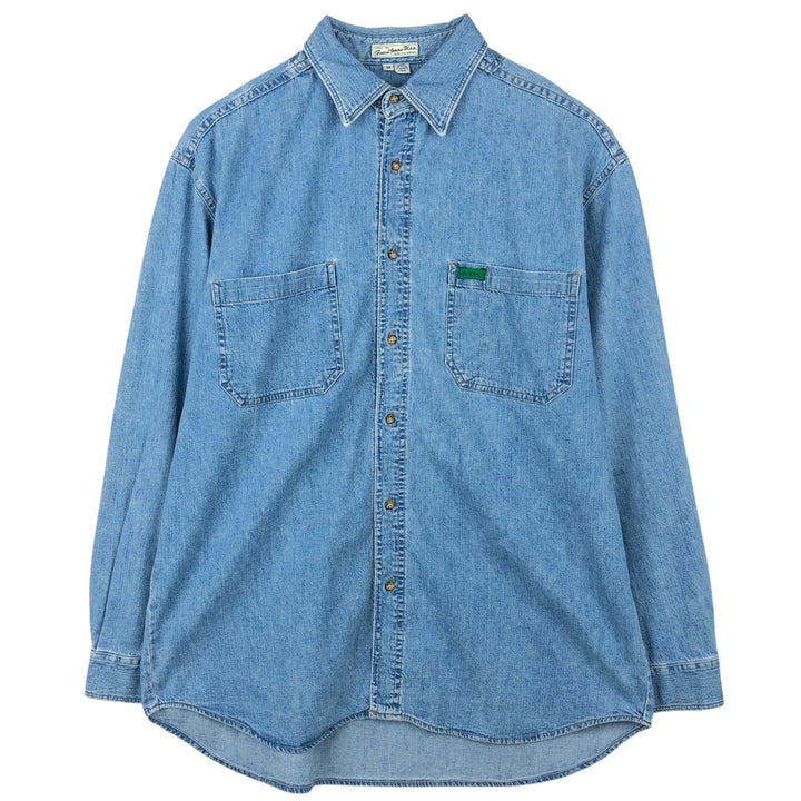 80s-90'S Guess Jeans Long-Sleeve Denim Shirt, Made in USA, Men's Size M (approx.), Vintage cotton blue type Vintage Second Hand