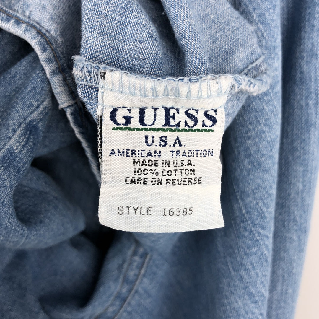80s-90'S Guess Jeans Long-Sleeve Denim Shirt, Made in USA, Men's Size M (approx.), Vintage cotton blue type Vintage Second Hand