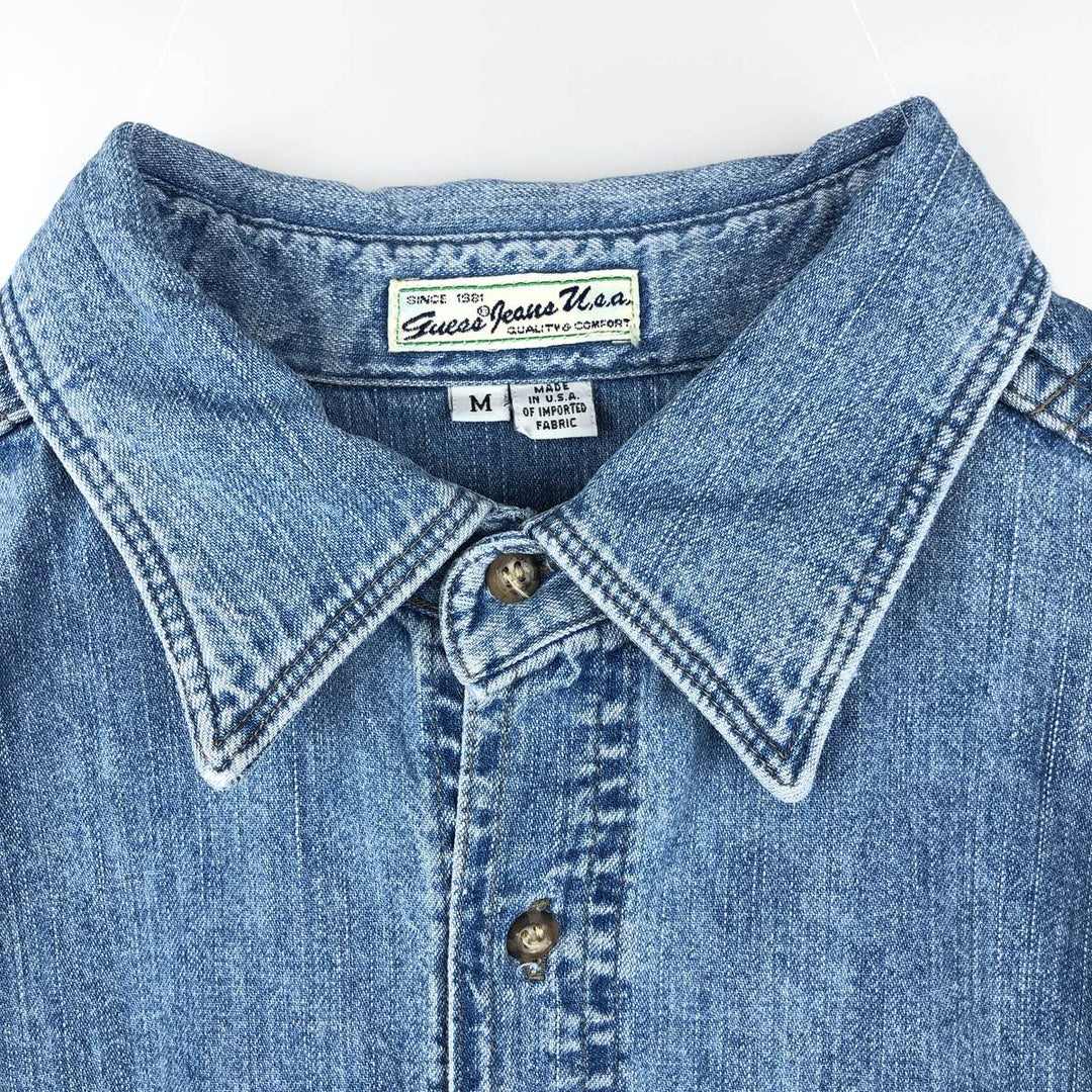80s-90'S Guess Jeans Long-Sleeve Denim Shirt, Made in USA, Men's Size M (approx.), Vintage cotton blue type Vintage Second Hand