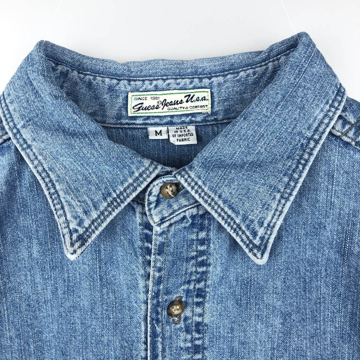 80s-90'S Guess Jeans Long-Sleeve Denim Shirt, Made in USA, Men's Size M (approx.), Vintage cotton blue type Vintage Second Hand