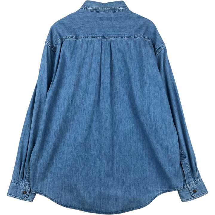 90'S LLBean Long-Sleeve Button-Down Denim Shirt, Men's Size XL (Equivalent), Vintage cotton blue type Vintage Second Hand
