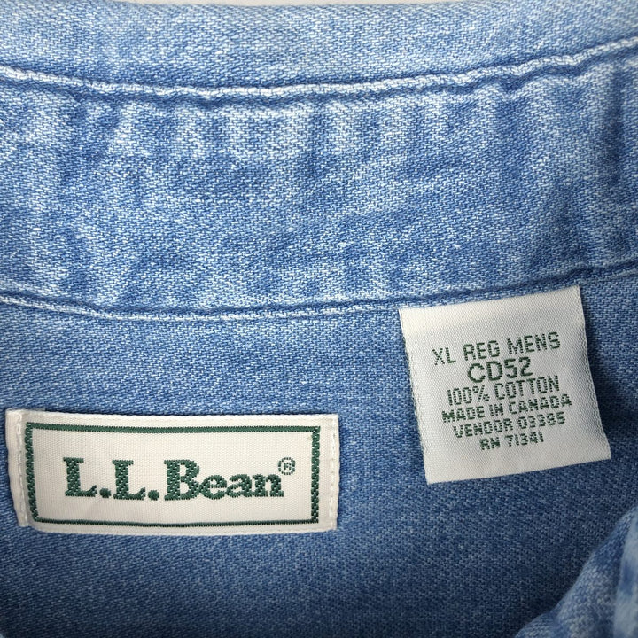 90'S LLBean Long-Sleeve Button-Down Denim Shirt, Men's Size XL (Equivalent), Vintage cotton blue type Vintage Second Hand