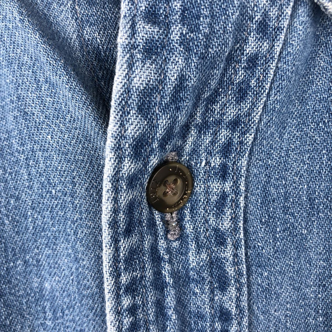 90'S LLBean Long-Sleeve Button-Down Denim Shirt, Men's Size XL (Equivalent), Vintage cotton blue type Vintage Second Hand