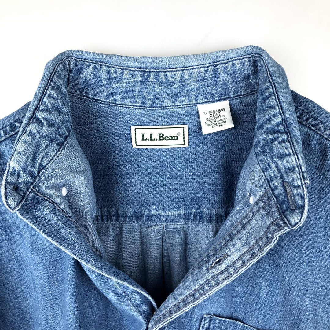 90'S LLBean Long-Sleeve Button-Down Denim Shirt, Men's Size XL (Equivalent), Vintage cotton blue type Vintage Second Hand