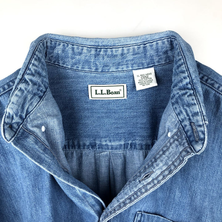 90'S LLBean Long-Sleeve Button-Down Denim Shirt, Men's Size XL (Equivalent), Vintage cotton blue type Vintage Second Hand