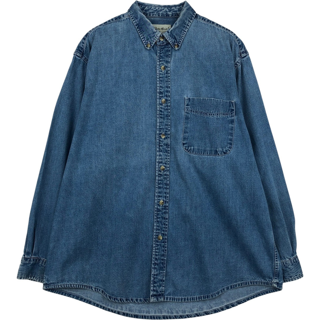 90s-00'S Eddie Bauer Long-Sleeve Button-Down Denim Shirt, Men's Size L (Equivalent), Vintage cotton blue type Vintage Second Hand