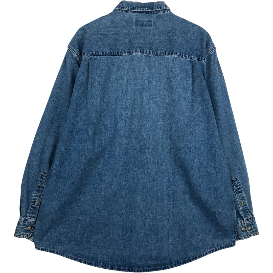 90s-00'S Eddie Bauer Long-Sleeve Button-Down Denim Shirt, Men's Size L (Equivalent), Vintage cotton blue type Vintage Second Hand
