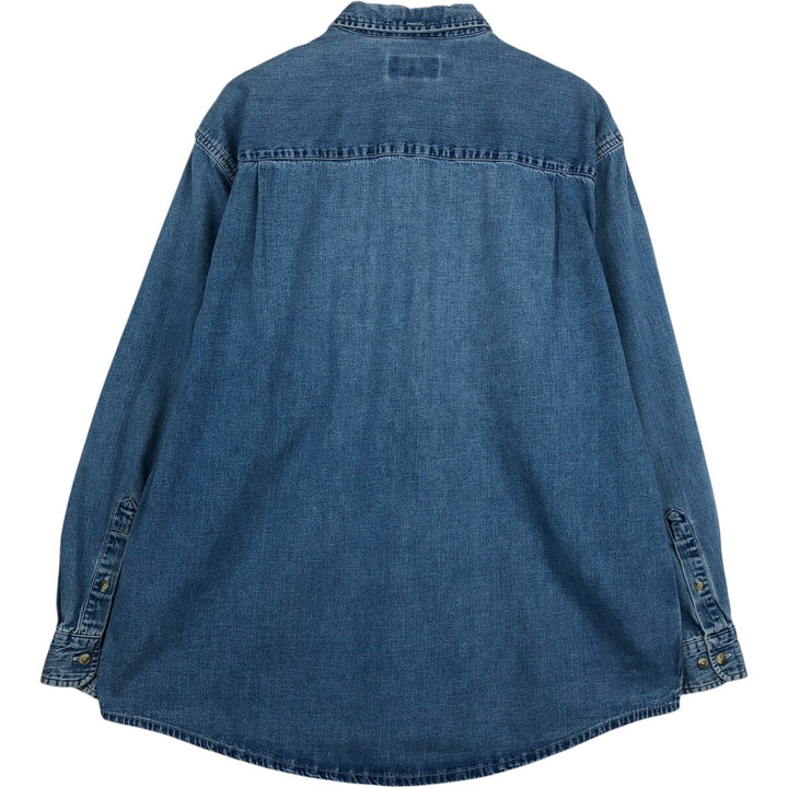 90s-00'S Eddie Bauer Long-Sleeve Button-Down Denim Shirt, Men's Size L (Equivalent), Vintage cotton blue type Vintage Second Hand