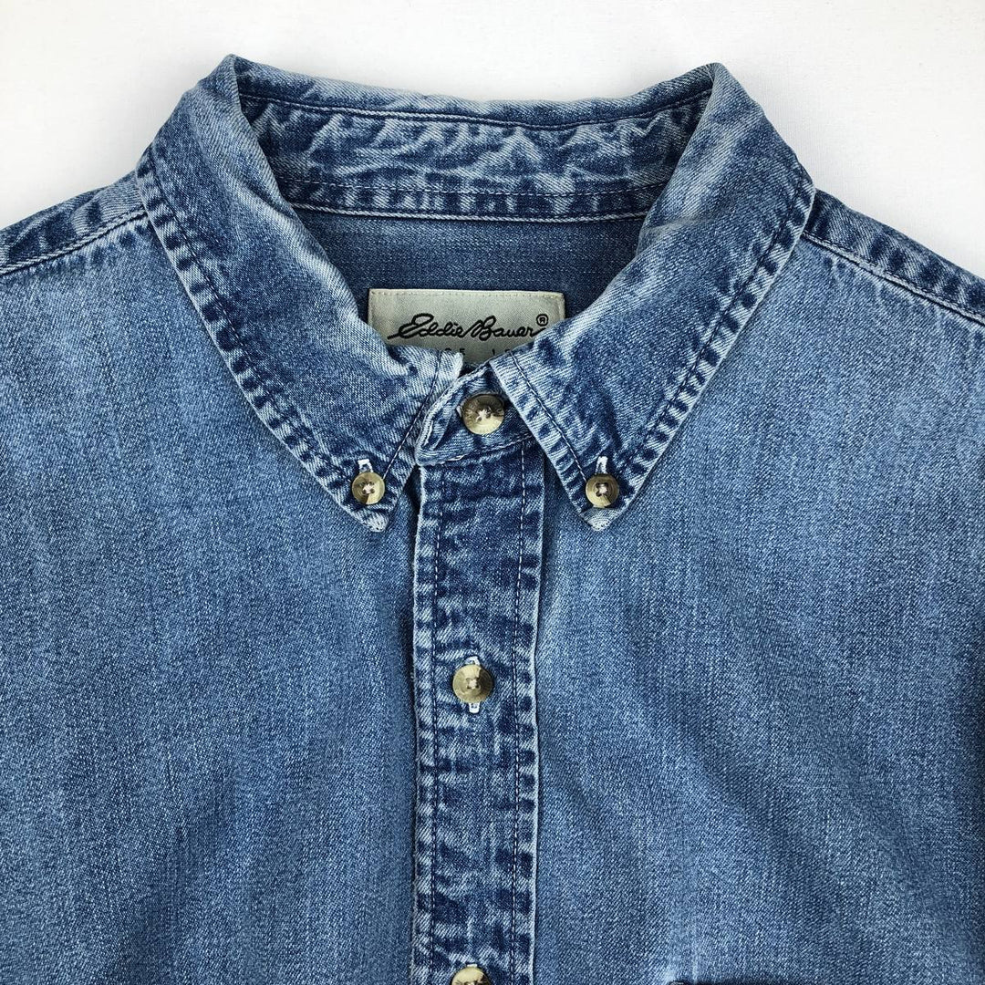90s-00'S Eddie Bauer Long-Sleeve Button-Down Denim Shirt, Men's Size L (Equivalent), Vintage cotton blue type Vintage Second Hand