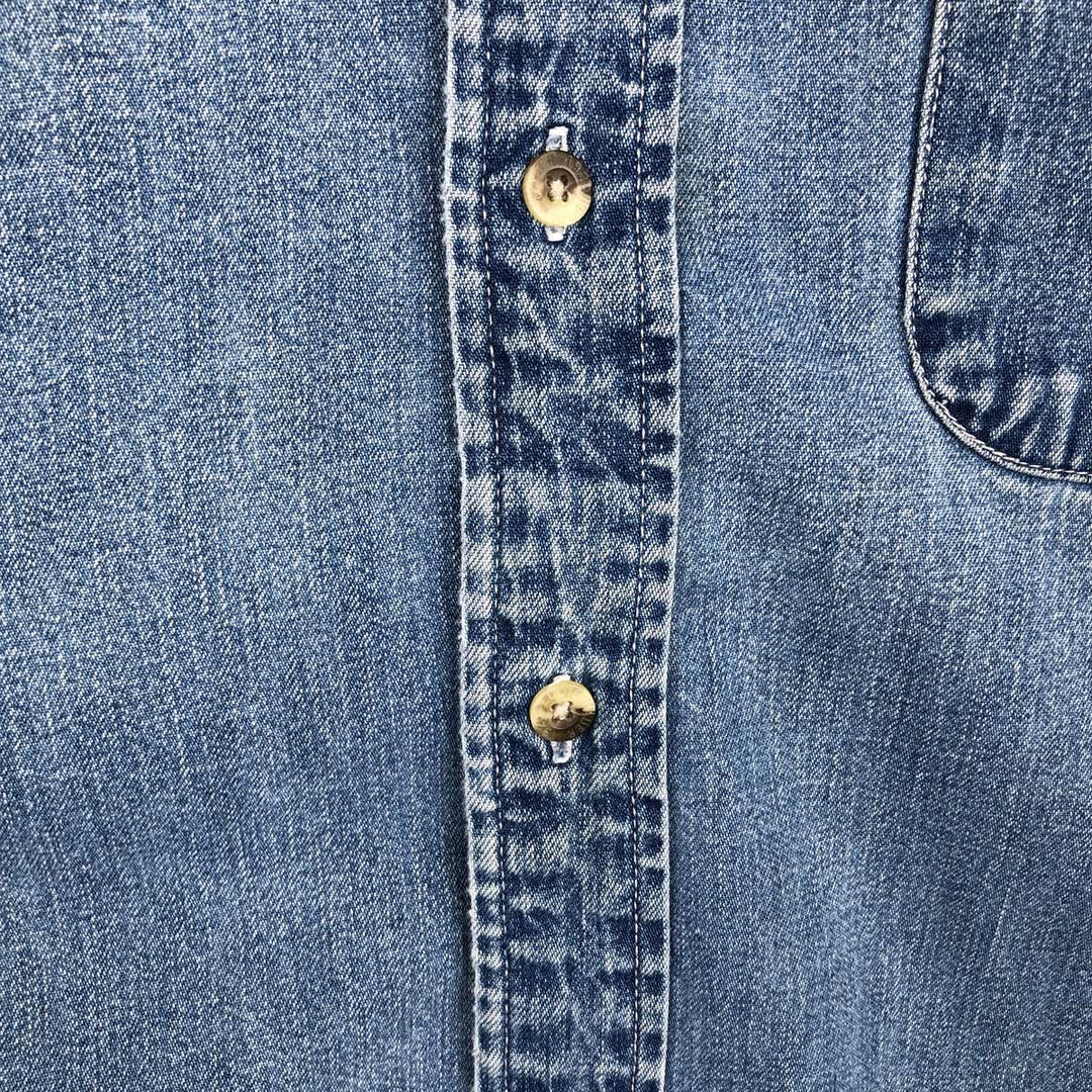 90s-00'S Eddie Bauer Long-Sleeve Button-Down Denim Shirt, Men's Size L (Equivalent), Vintage cotton blue type Vintage Second Hand