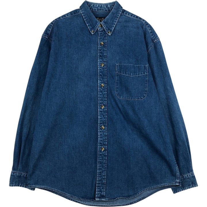 1990'S Eddie Bauer Denim Long-Sleeve Button-Down Denim Shirt, Men's Size L (approx.) cotton blue type Vintage Second Hand