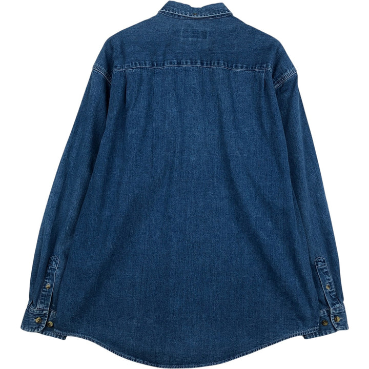1990'S Eddie Bauer Denim Long-Sleeve Button-Down Denim Shirt, Men's Size L (approx.) cotton blue type Vintage Second Hand